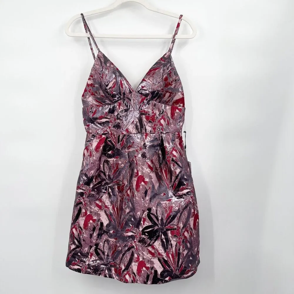 Laundry by Shelli Segal Jacquard‎ Fit & Flare Dress Size 4 Red Metallic NWT